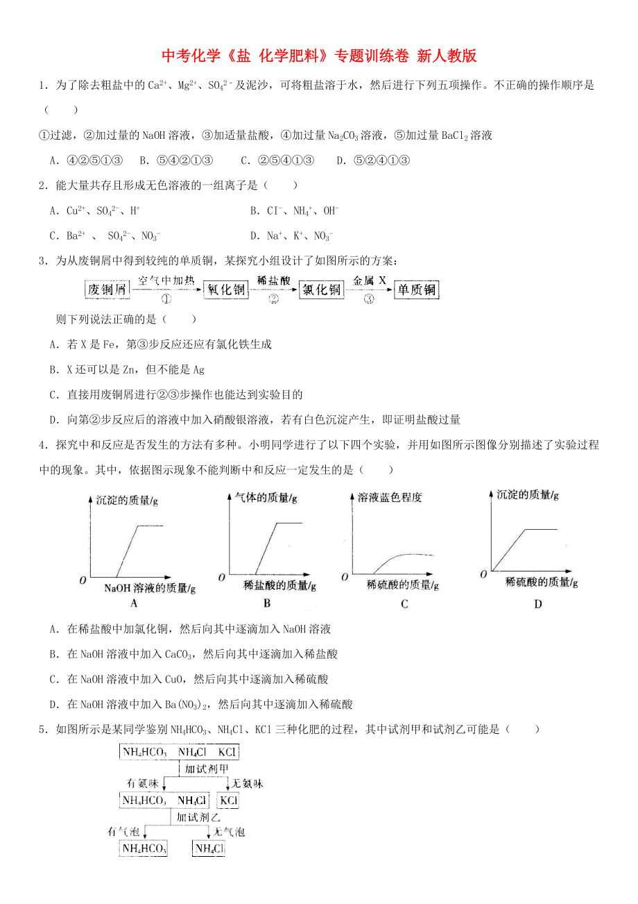 中考化學(xué)《鹽 化學(xué)肥料》專題訓(xùn)練卷 新人教版_第1頁