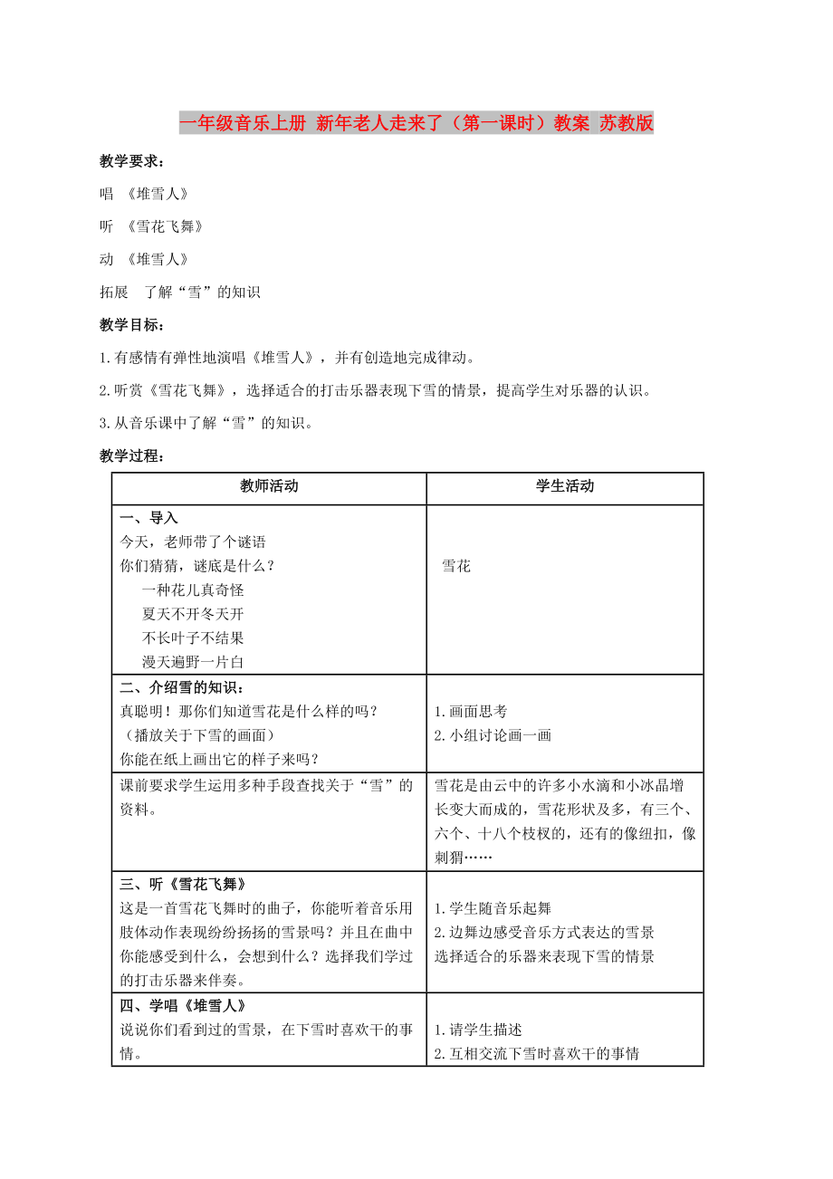 一年級(jí)音樂(lè)上冊(cè) 新年老人走來(lái)了（第一課時(shí)）教案 蘇教版_第1頁(yè)