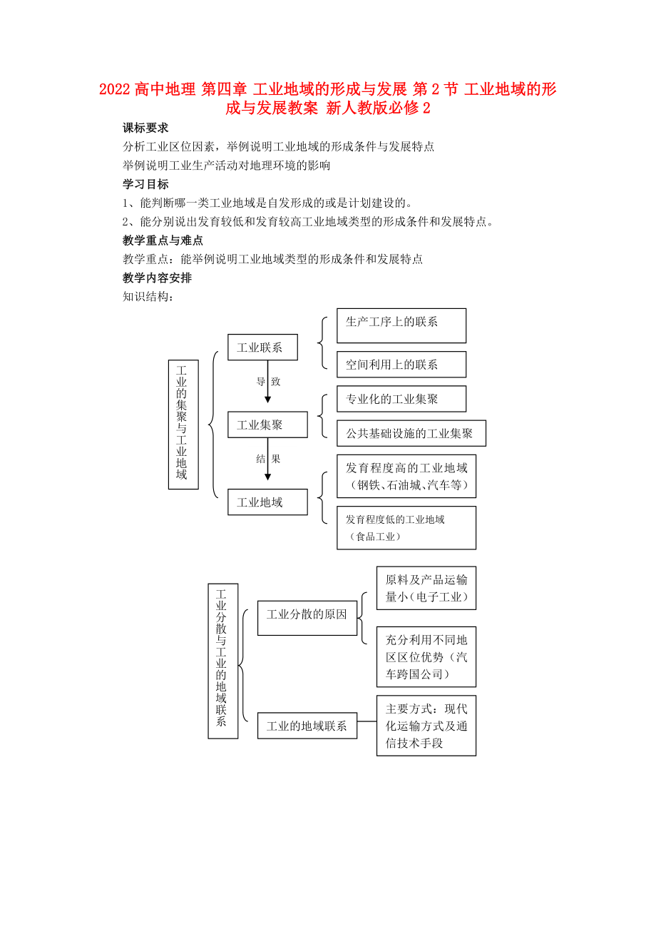 2022高中地理 第四章 工業(yè)地域的形成與發(fā)展 第2節(jié) 工業(yè)地域的形成與發(fā)展教案 新人教版必修2_第1頁