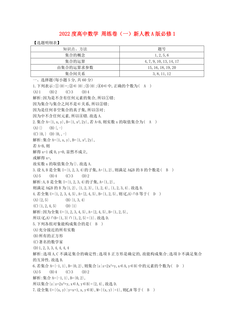 2022度高中數(shù)學(xué) 周練卷（一）新人教A版必修1_第1頁(yè)