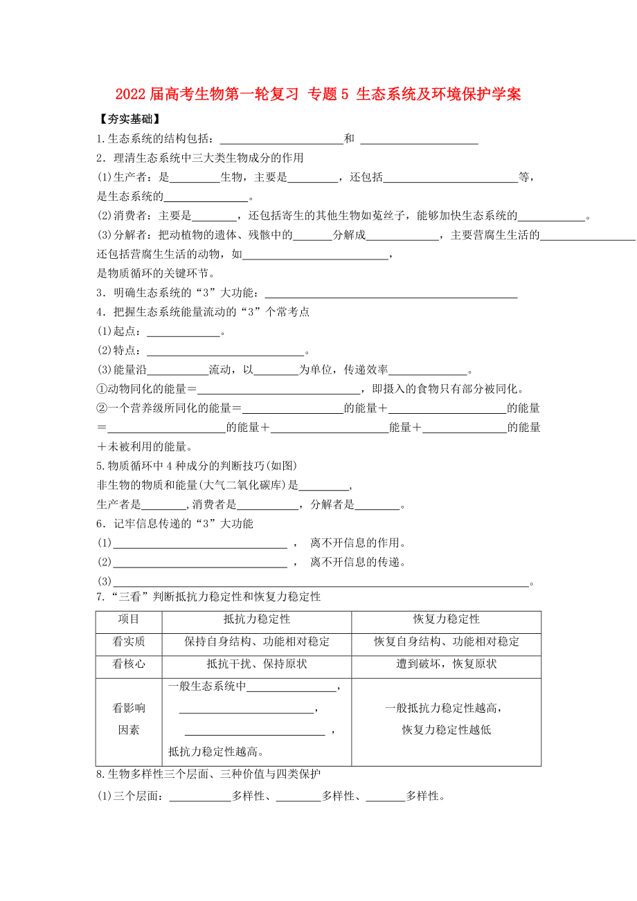 2022屆高考生物第一輪復(fù)習(xí) 專題5 生態(tài)系統(tǒng)及環(huán)境保護(hù)學(xué)案_第1頁