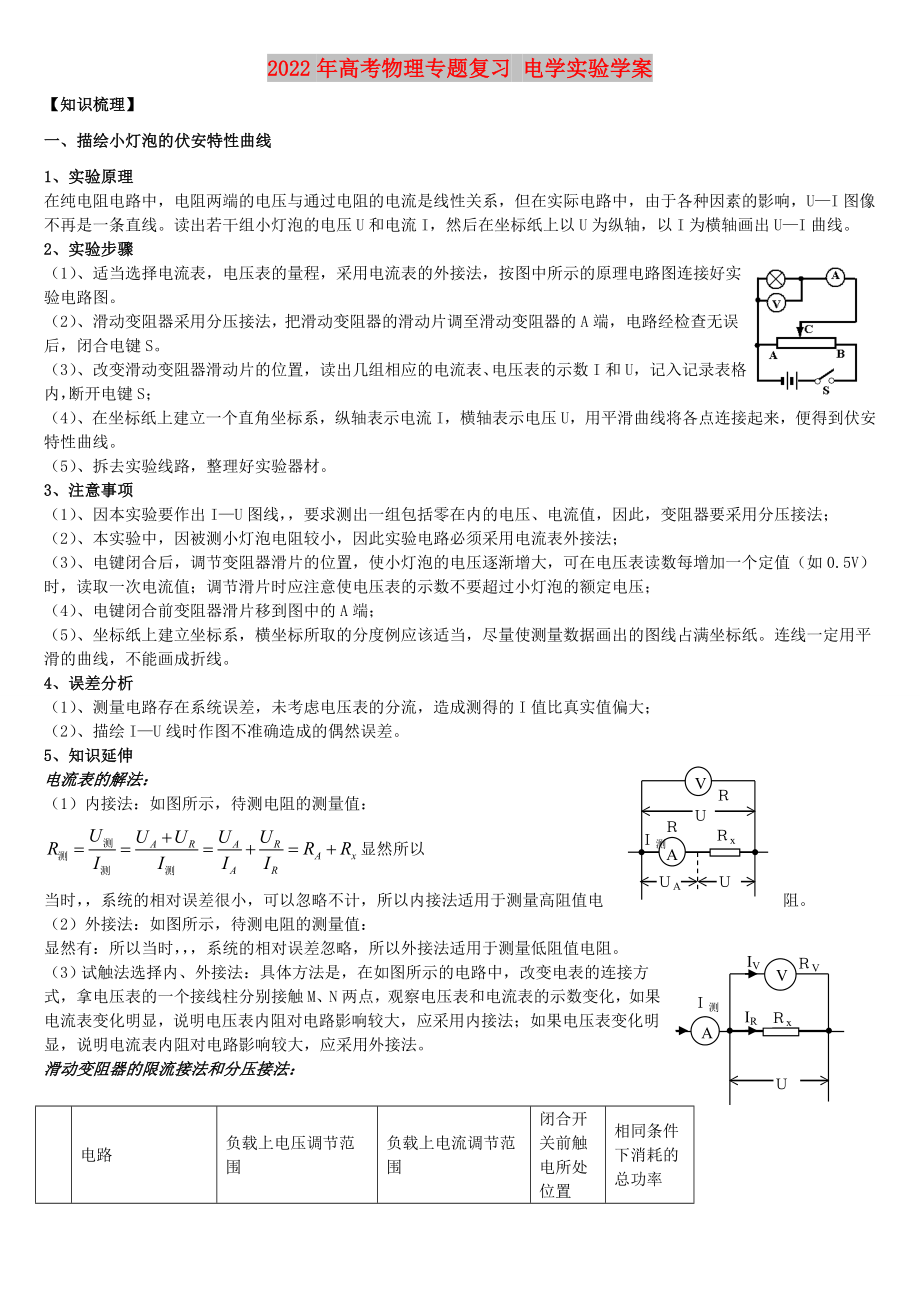 2022年高考物理專(zhuān)題復(fù)習(xí) 電學(xué)實(shí)驗(yàn)學(xué)案_第1頁(yè)