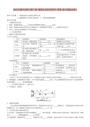 2022年高中生物《第一章 植物生命活動調(diào)節(jié)》學案 新人教版必修3