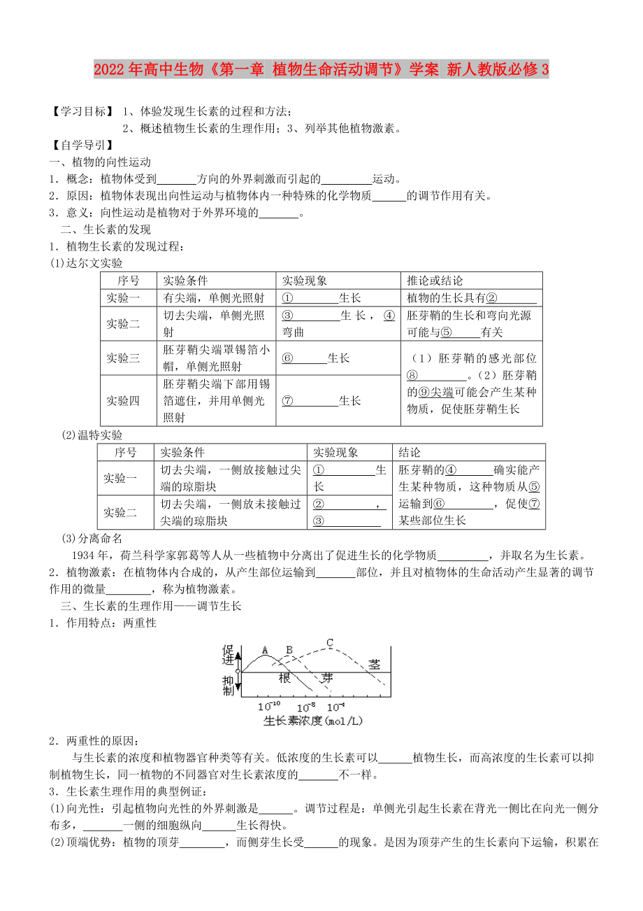 2022年高中生物《第一章 植物生命活動調(diào)節(jié)》學(xué)案 新人教版必修3_第1頁