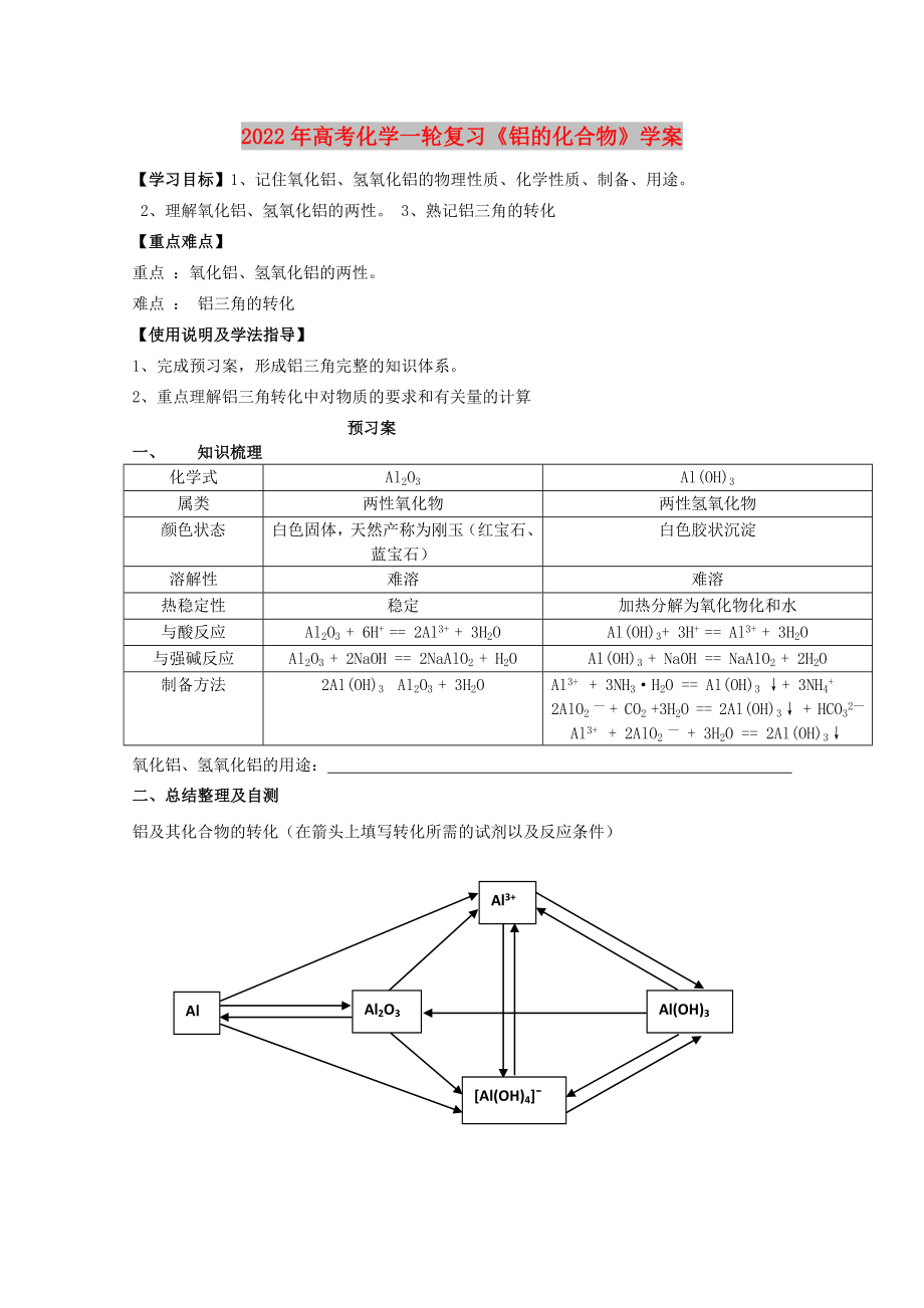 2022年高考化學(xué)一輪復(fù)習(xí)《鋁的化合物》學(xué)案_第1頁(yè)