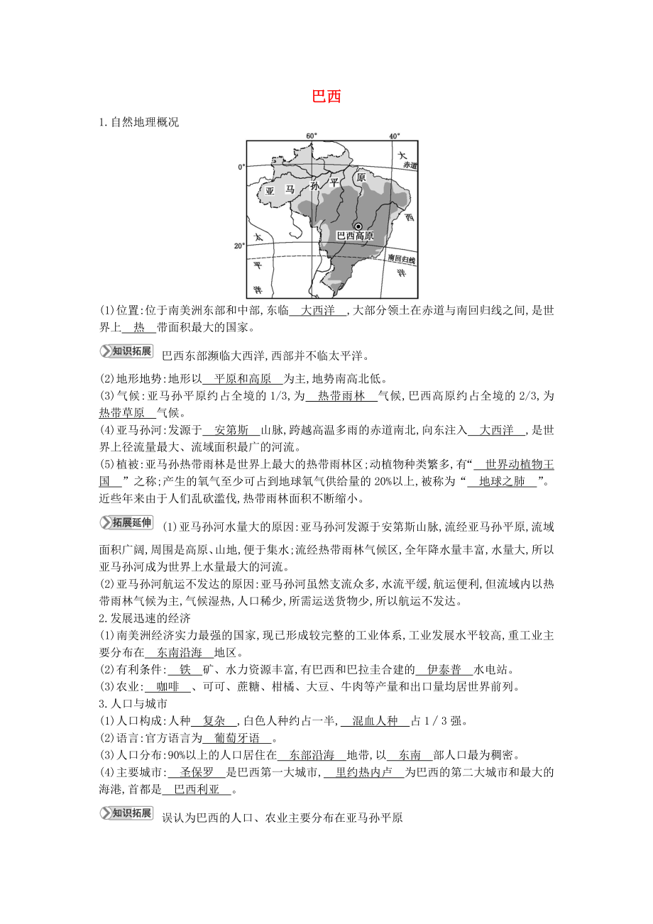 七年級(jí)地理下冊(cè) 第八章 走進(jìn)國(guó)家 8.6 巴西知識(shí)點(diǎn)素材 （新版）湘教版（通用）_第1頁(yè)