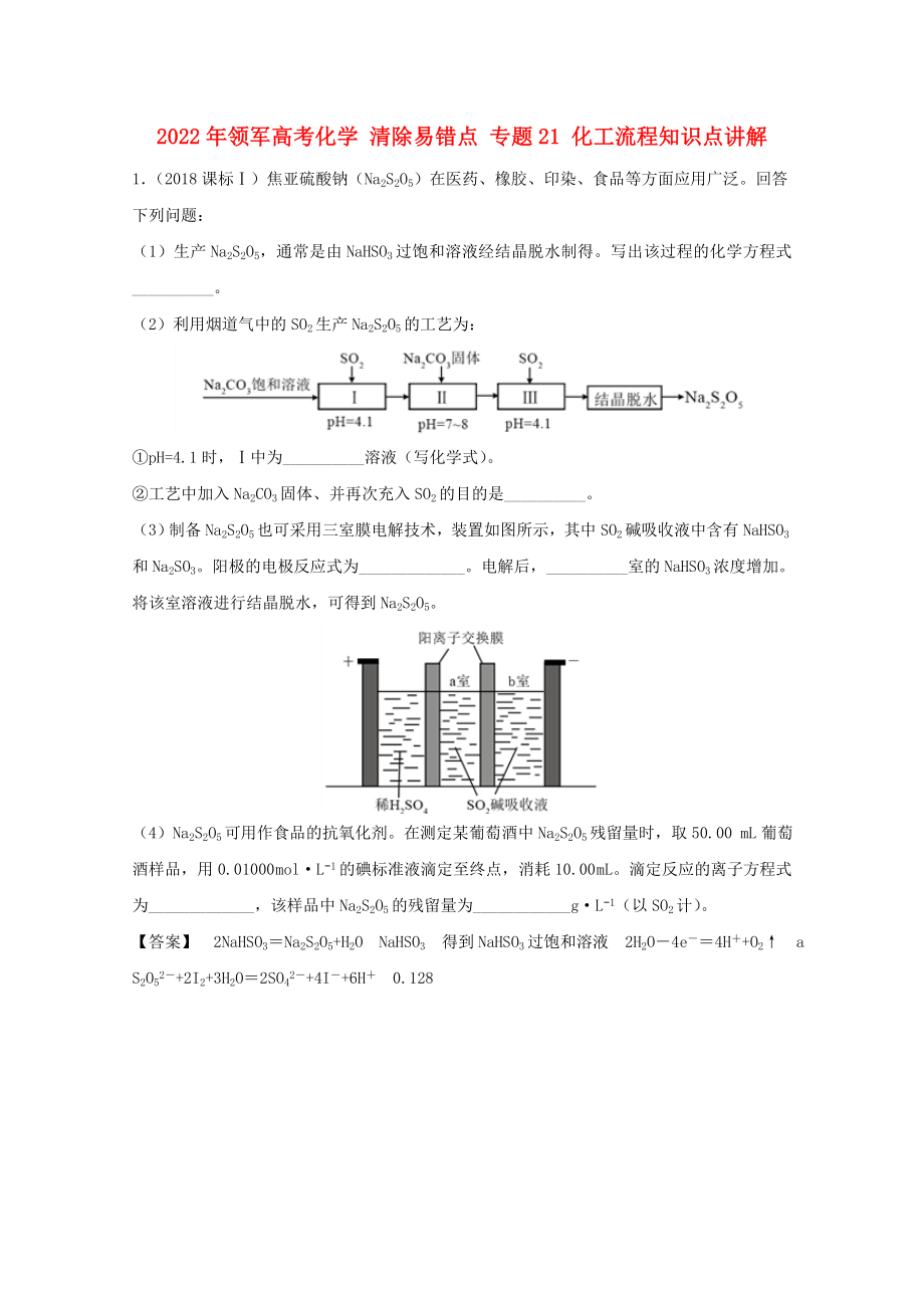 2022年領(lǐng)軍高考化學(xué) 清除易錯點(diǎn) 專題21 化工流程知識點(diǎn)講解_第1頁