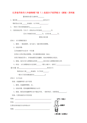 江蘇省丹陽(yáng)市八年級(jí)物理下冊(cè) 7.1走進(jìn)分子世界練習(xí)（新版）蘇科版