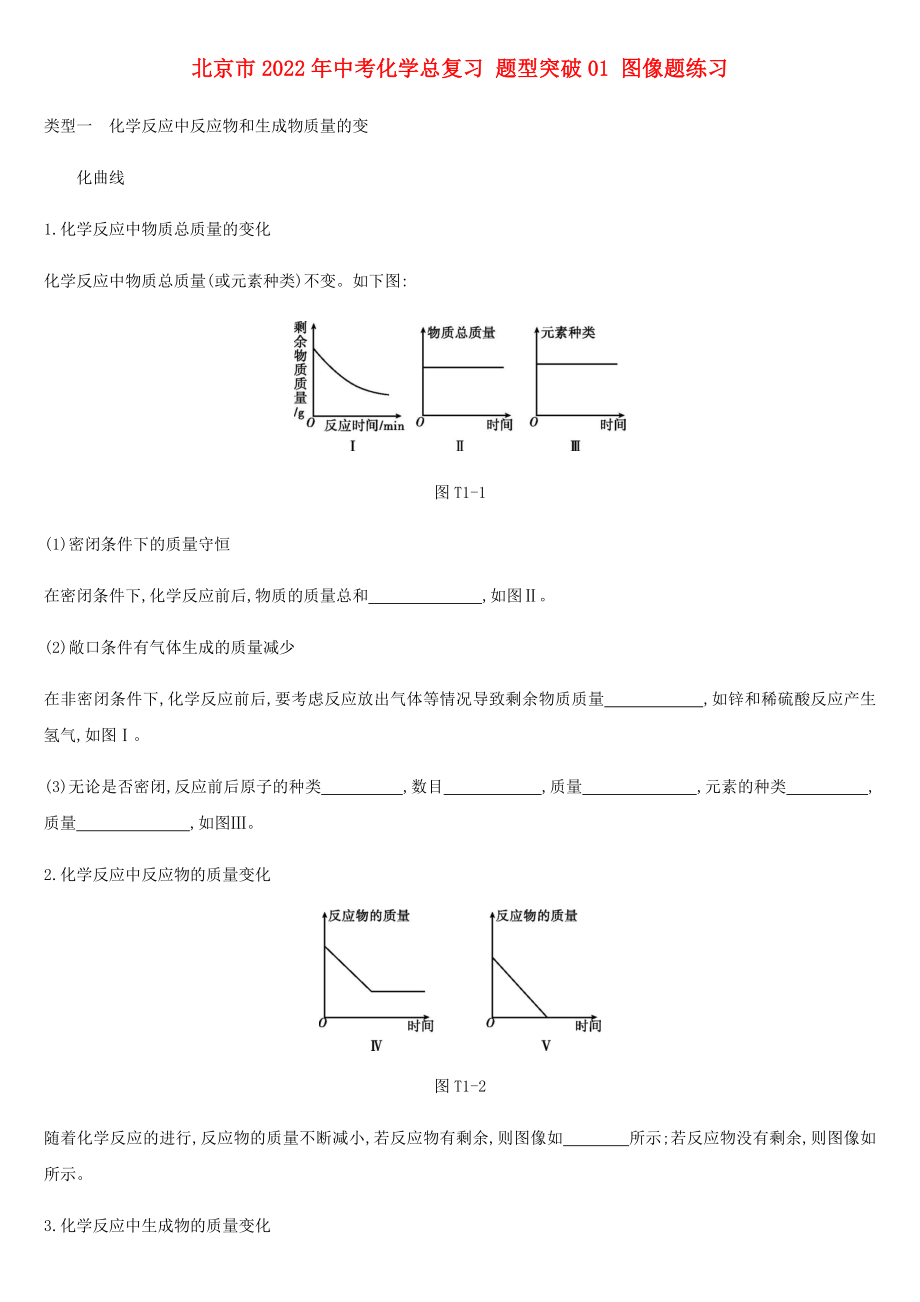 北京市2022年中考化學總復習 題型突破01 圖像題練習_第1頁