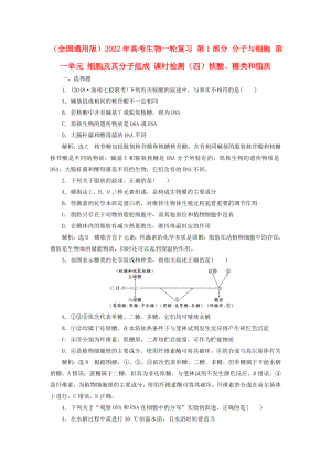 （全國通用版）2022年高考生物一輪復(fù)習(xí) 第1部分 分子與細胞 第一單元 細胞及其分子組成 課時檢測（四）核酸、糖類和脂質(zhì)