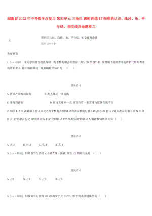 湖南省2022年中考數(shù)學(xué)總復(fù)習(xí) 第四單元 三角形 課時訓(xùn)練17 圖形的認(rèn)識、線段、角、平行線、相交線及命題練習(xí)