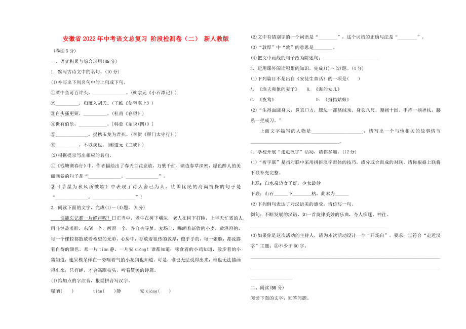 安徽省2022年中考語文總復(fù)習(xí) 階段檢測卷（二） 新人教版_第1頁