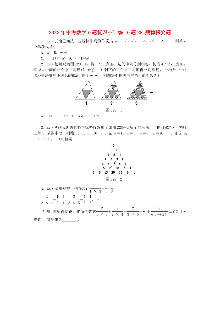 2022年中考数学专题复习小训练 专题28 规律探究题_第1页