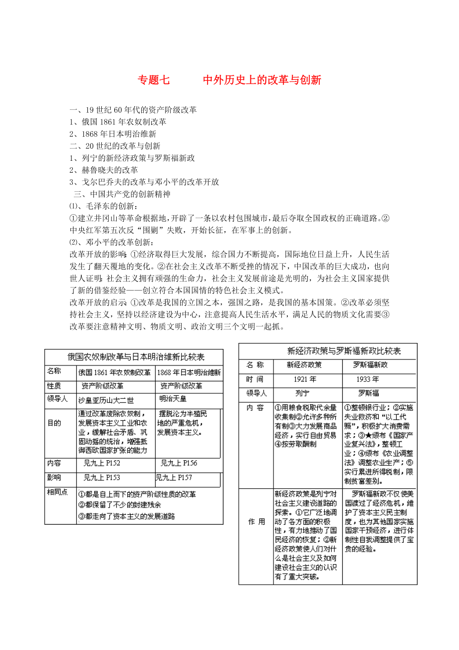 2020中考?xì)v史 知識(shí)點(diǎn)巧記憶專題七 中外歷史 上的改革與創(chuàng)新_第1頁