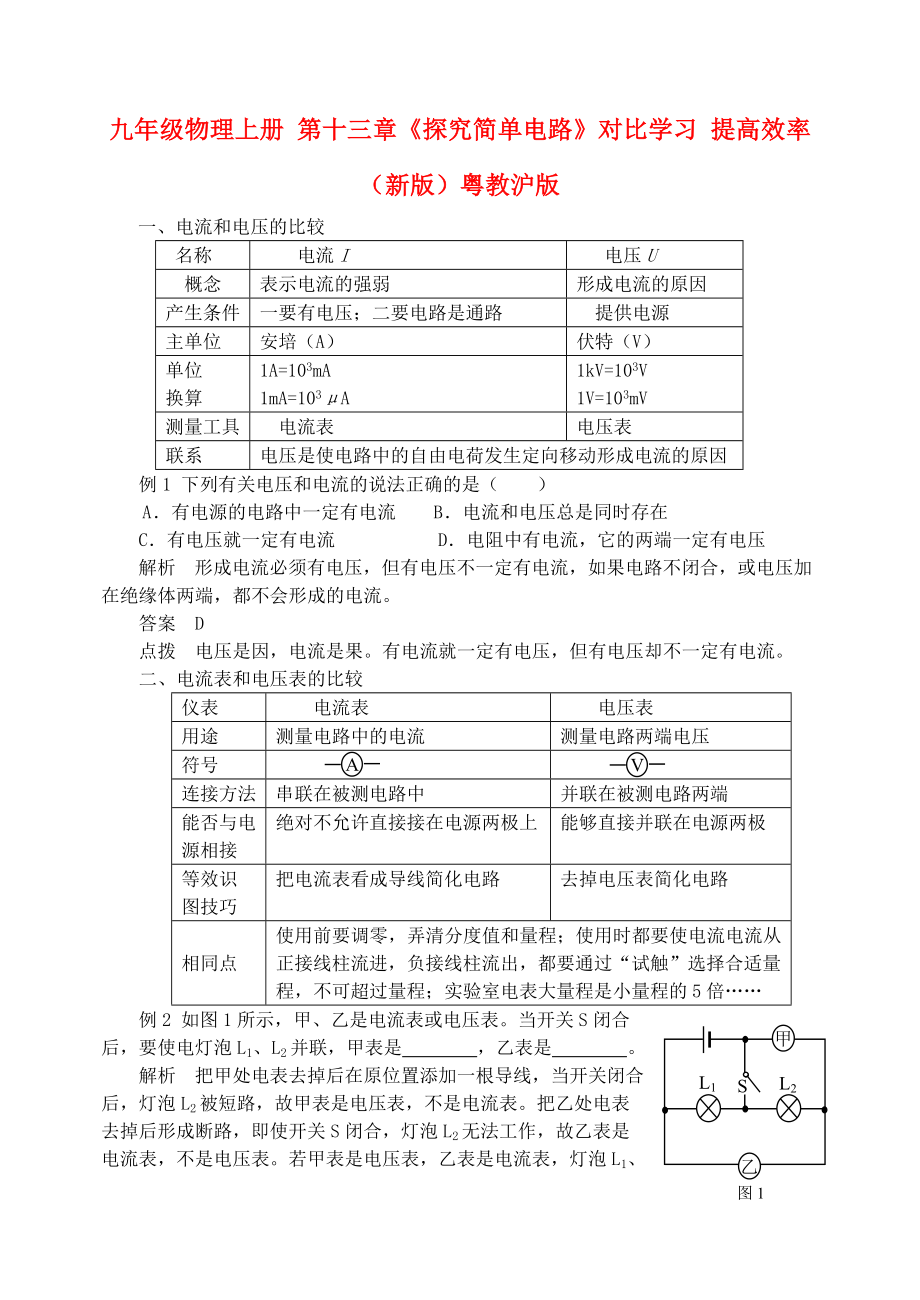 九年級物理上冊 第十三章《探究簡單電路》對比學(xué)習(xí) 提高效率 （新版）粵教滬版_第1頁