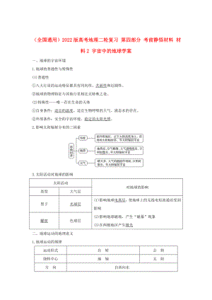 （全國通用）2022版高考地理二輪復習 第四部分 考前靜悟材料 材料2 宇宙中的地球?qū)W案