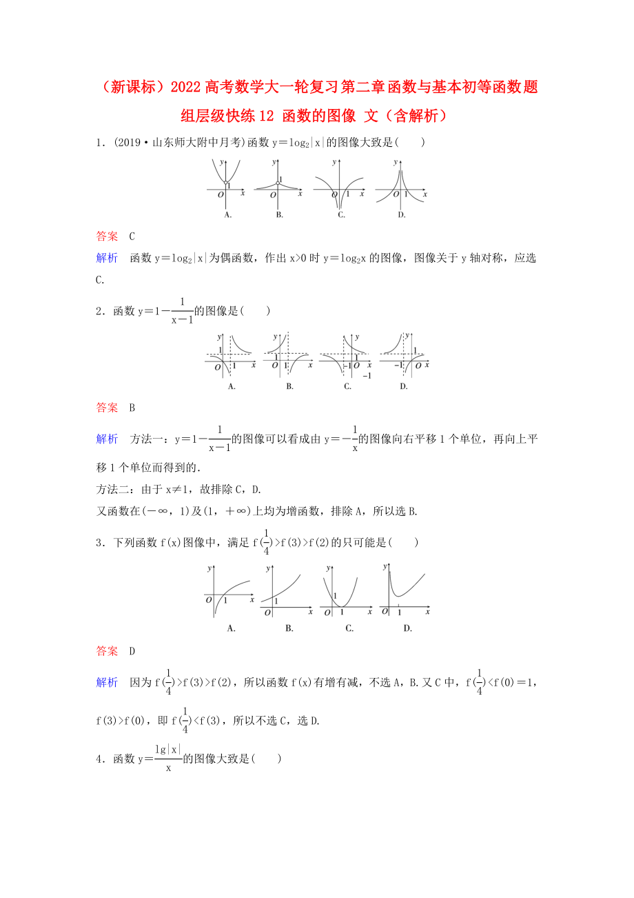 （新課標(biāo)）2022高考數(shù)學(xué)大一輪復(fù)習(xí) 第二章 函數(shù)與基本初等函數(shù) 題組層級快練12 函數(shù)的圖像 文（含解析）_第1頁