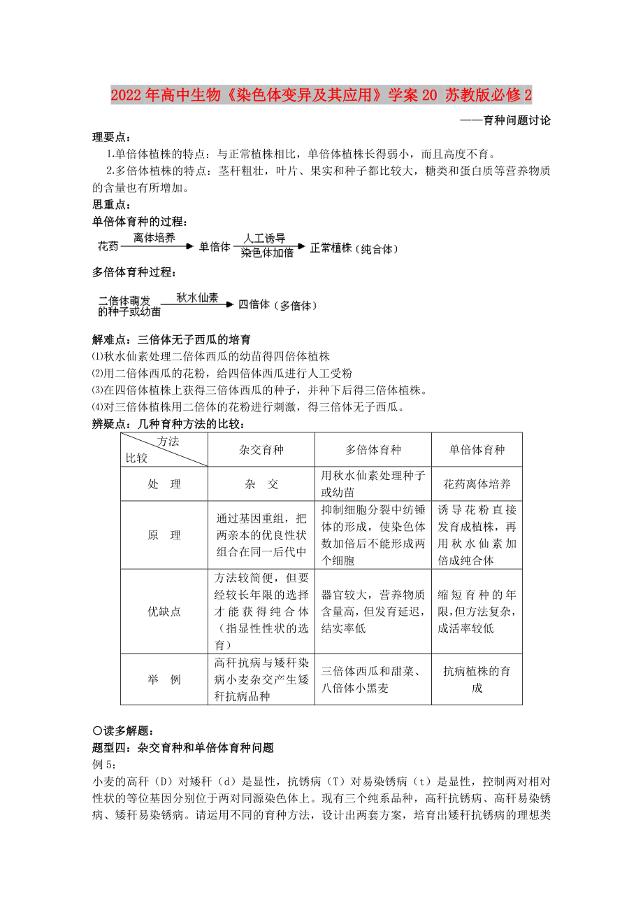 2022年高中生物《染色體變異及其應用》學案20 蘇教版必修2_第1頁