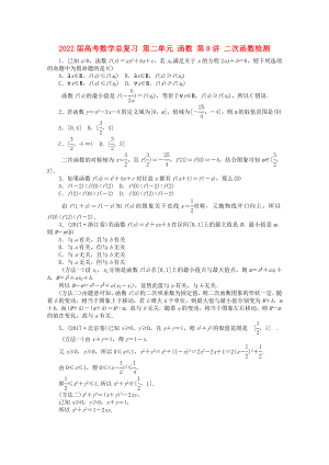 2022屆高考數(shù)學(xué)總復(fù)習(xí) 第二單元 函數(shù) 第8講 二次函數(shù)檢測(cè)