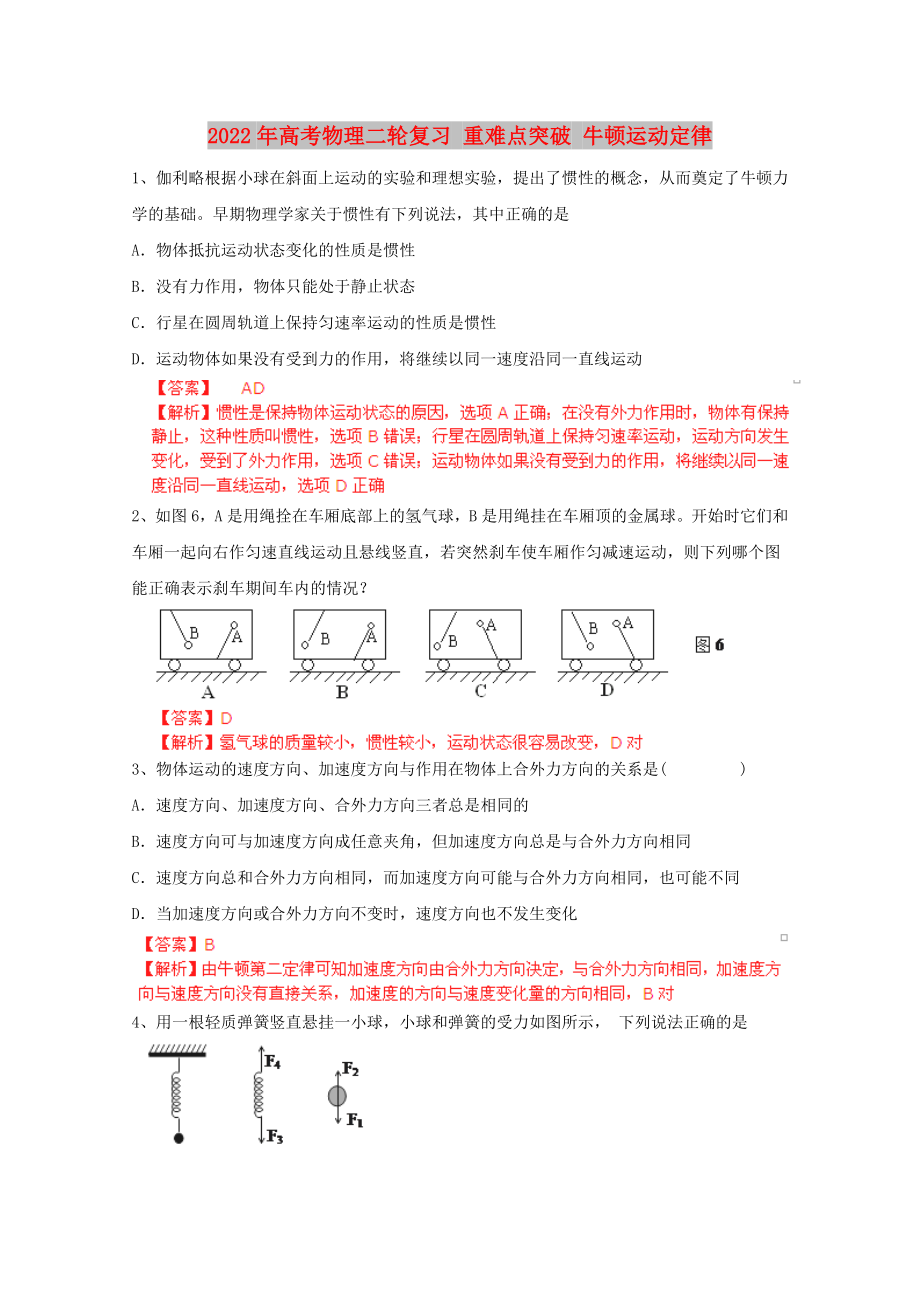 2022年高考物理二輪復(fù)習(xí) 重難點(diǎn)突破 牛頓運(yùn)動(dòng)定律_第1頁