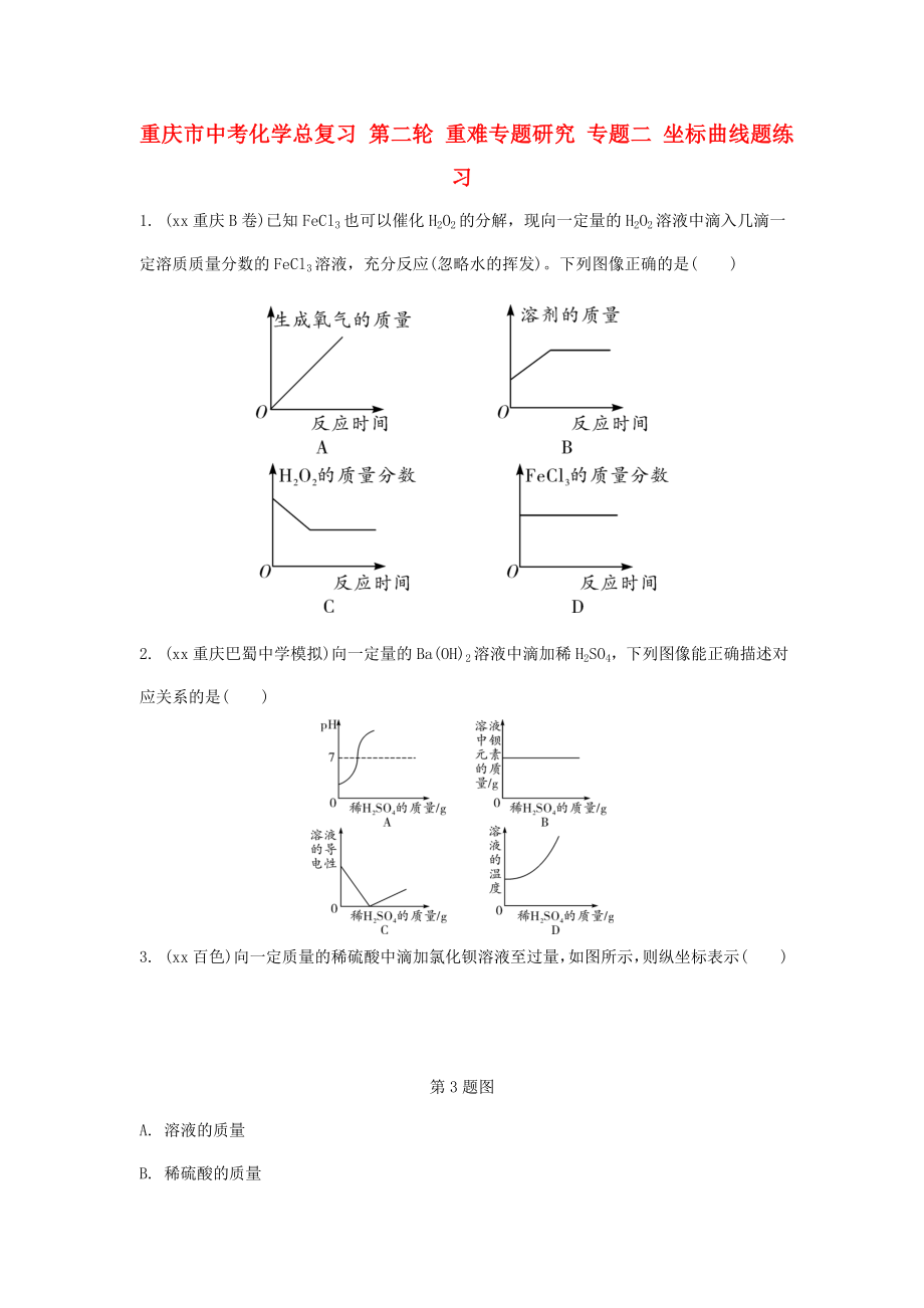 重慶市中考化學(xué)總復(fù)習(xí) 第二輪 重難專題研究 專題二 坐標(biāo)曲線題練習(xí)_第1頁