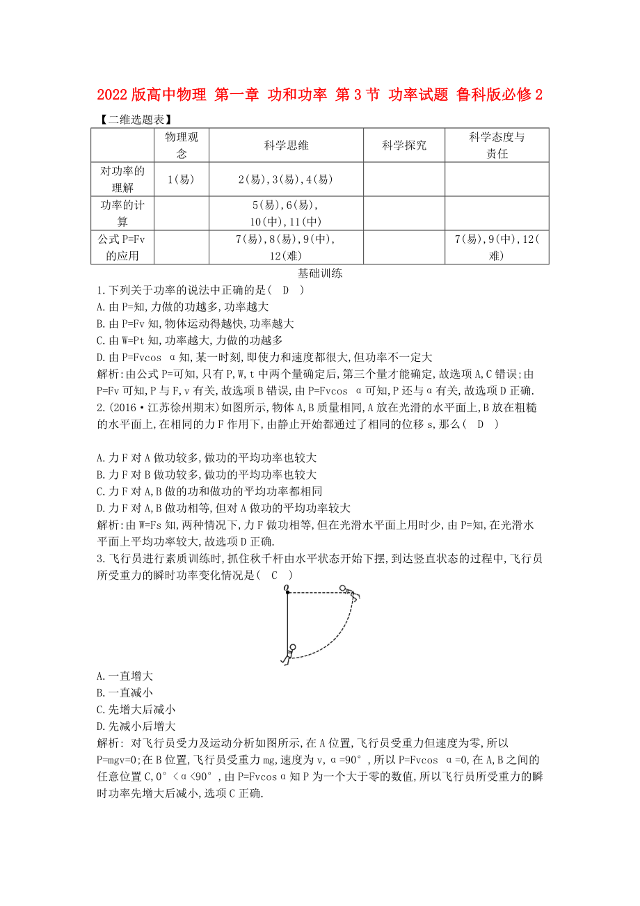 2022版高中物理 第一章 功和功率 第3節(jié) 功率試題 魯科版必修2_第1頁