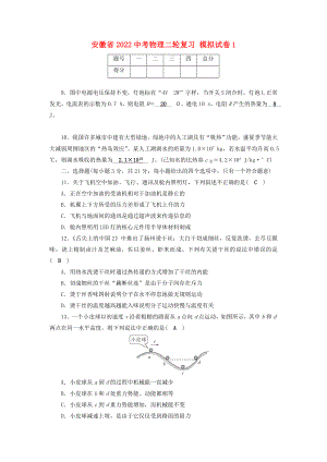 安徽省2022中考物理二輪復(fù)習(xí) 模擬試卷1