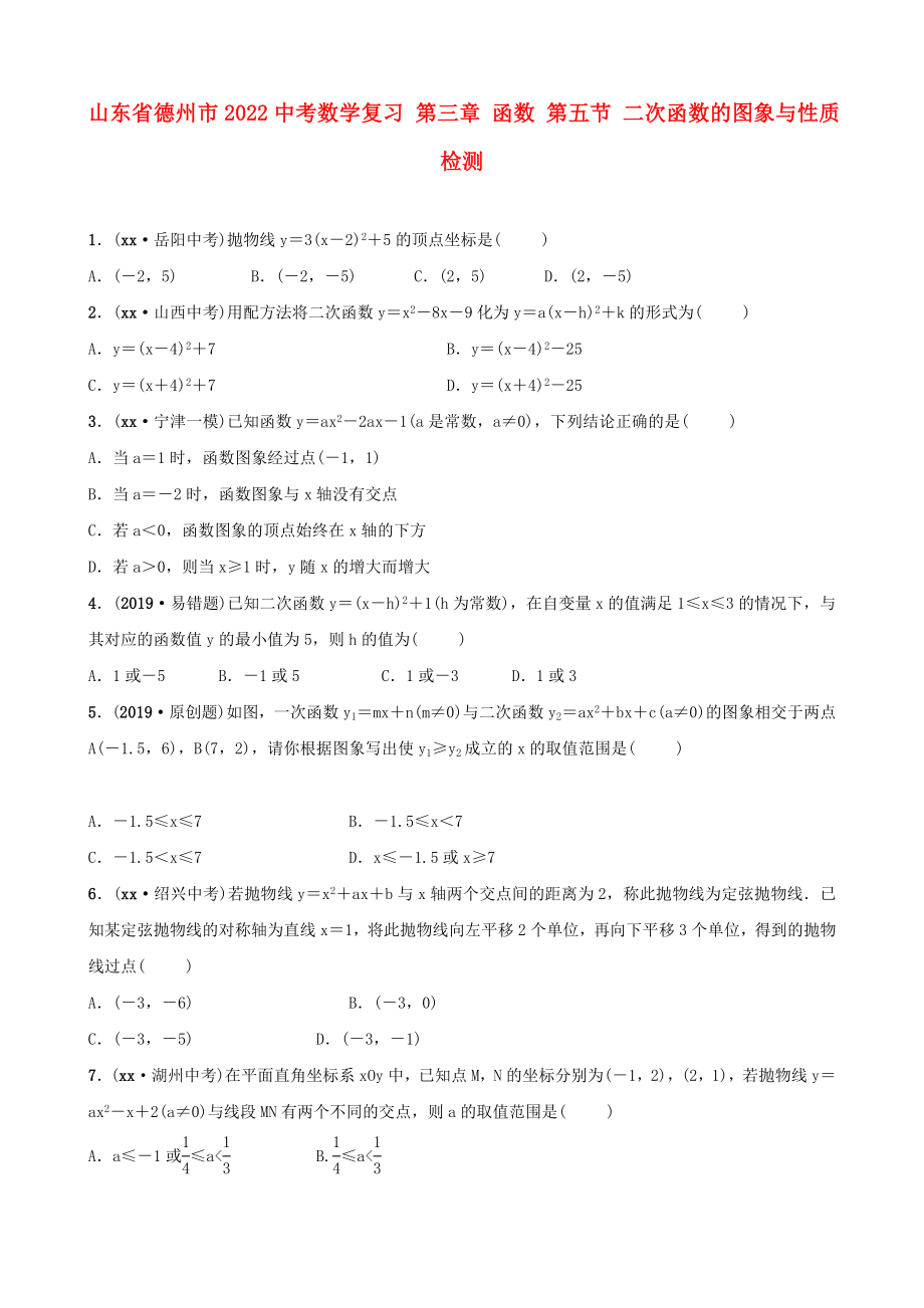 山東省德州市2022中考數(shù)學(xué)復(fù)習(xí) 第三章 函數(shù) 第五節(jié) 二次函數(shù)的圖象與性質(zhì)檢測(cè)_第1頁(yè)