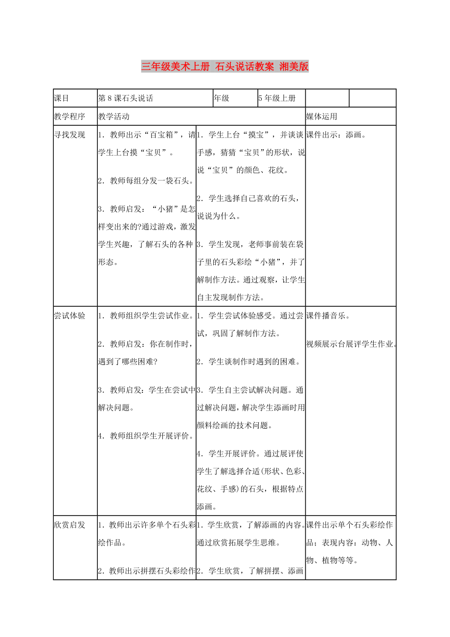 三年級(jí)美術(shù)上冊(cè) 石頭說(shuō)話教案 湘美版_第1頁(yè)