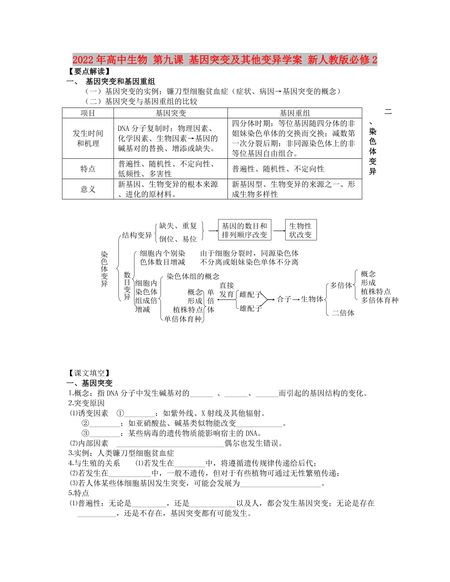 2022年高中生物 第九課 基因突變及其他變異學(xué)案 新人教版必修2_第1頁