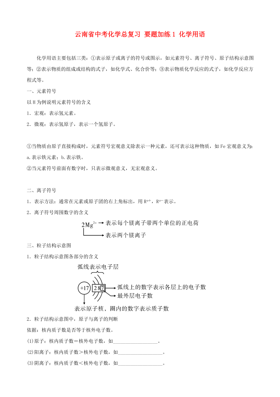 云南省中考化學(xué)總復(fù)習(xí) 要題加練1 化學(xué)用語(yǔ)_第1頁(yè)