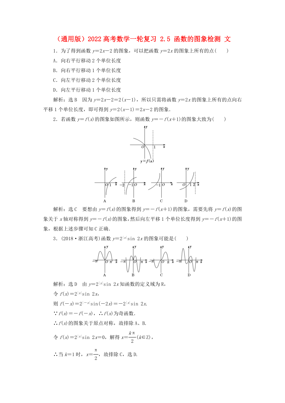 （通用版）2022高考數(shù)學一輪復習 2.5 函數(shù)的圖象檢測 文_第1頁