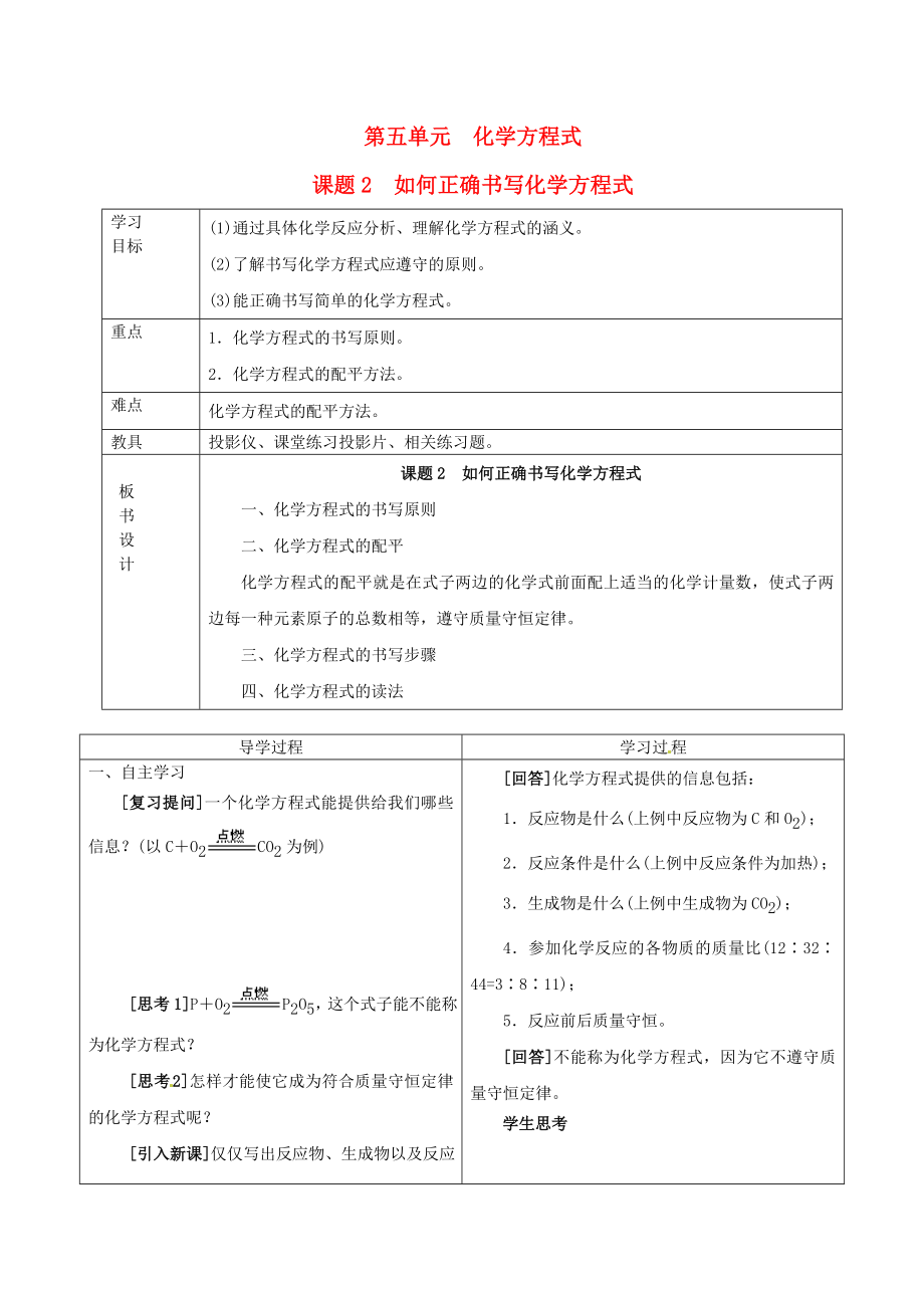 山東省郯城縣郯城街道初級中學(xué)九年級化學(xué)上冊 第五單元 化學(xué)方程式 課題2 如何正確書寫化學(xué)方程式學(xué)案（無答案） 新人教版_第1頁