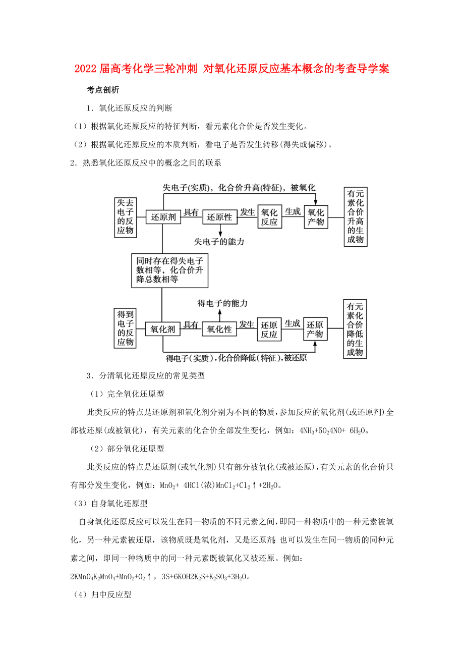 2022屆高考化學三輪沖刺 對氧化還原反應基本概念的考查導學案_第1頁