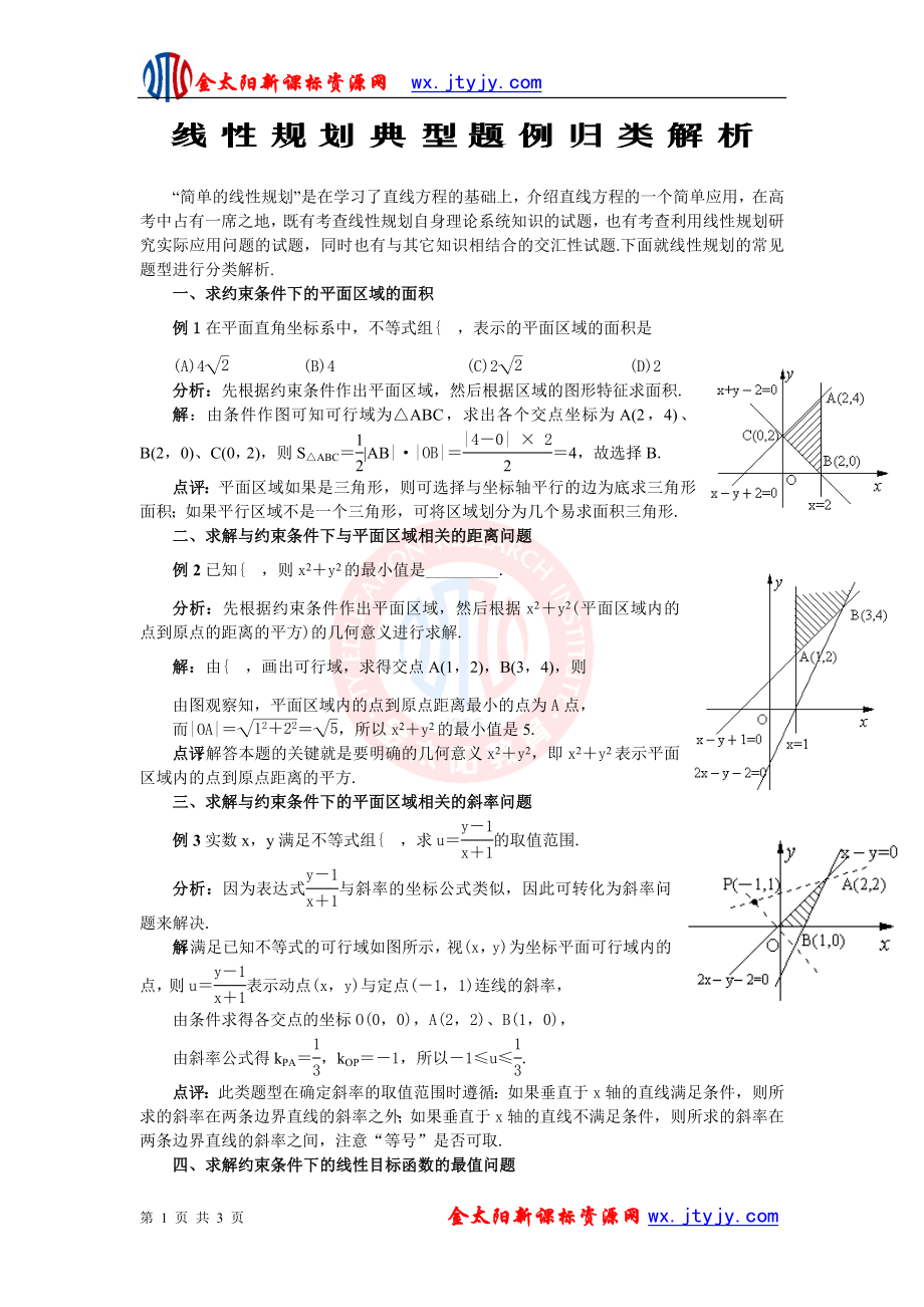 【教学随笔】线性规划典型题例解析_第1页