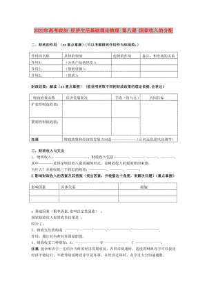 2022年高考政治 經(jīng)濟(jì)生活基礎(chǔ)理論梳理 第八課 國家收入的分配