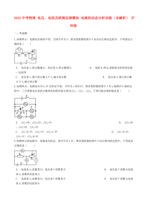 2022中考物理 電壓、電阻及歐姆定律模塊 電路的動(dòng)態(tài)分析訓(xùn)練（含解析） 滬科版