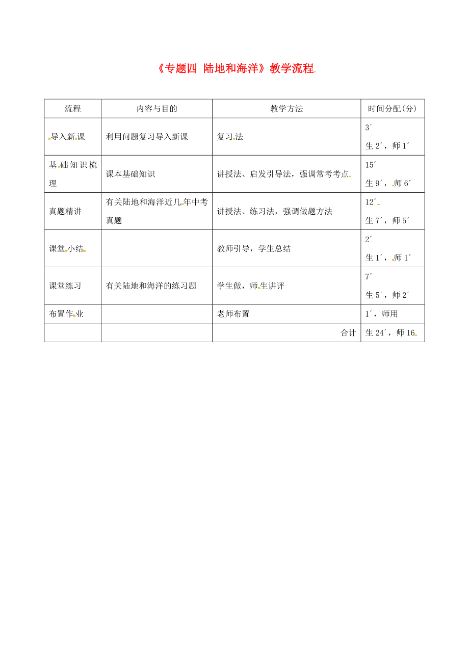 廣東省河源市中考地理 專題復(fù)習(xí)四 陸地和海洋教學(xué)流程（通用）_第1頁