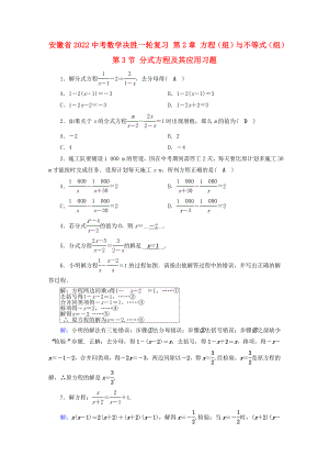 安徽省2022中考數(shù)學(xué)決勝一輪復(fù)習(xí) 第2章 方程（組）與不等式（組）第3節(jié) 分式方程及其應(yīng)用習(xí)題