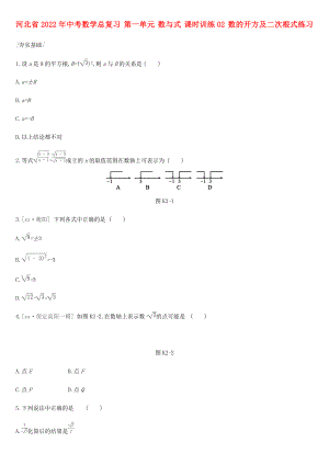 河北省2022年中考數(shù)學(xué)總復(fù)習(xí) 第一單元 數(shù)與式 課時(shí)訓(xùn)練02 數(shù)的開(kāi)方及二次根式練習(xí)