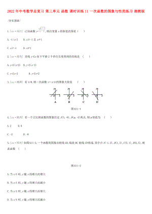 2022年中考數(shù)學(xué)總復(fù)習(xí) 第三單元 函數(shù) 課時(shí)訓(xùn)練11 一次函數(shù)的圖象與性質(zhì)練習(xí) 湘教版