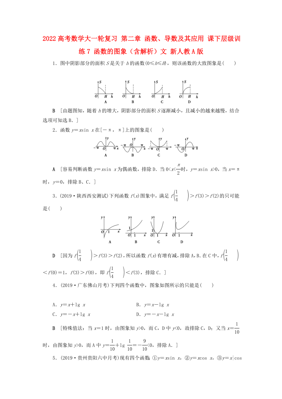 2022高考數(shù)學(xué)大一輪復(fù)習(xí) 第二章 函數(shù)、導(dǎo)數(shù)及其應(yīng)用 課下層級(jí)訓(xùn)練7 函數(shù)的圖象（含解析）文 新人教A版_第1頁(yè)