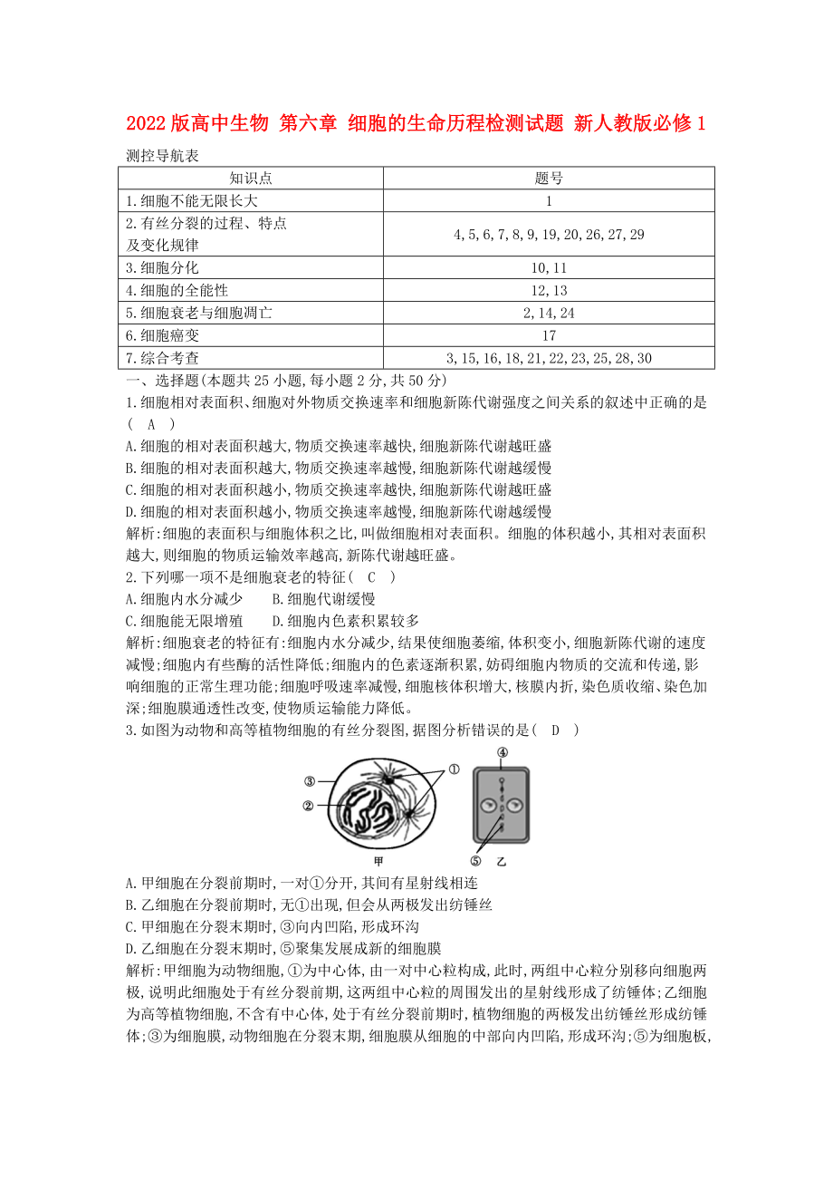 2022版高中生物 第六章 細胞的生命歷程檢測試題 新人教版必修1_第1頁