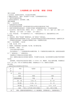 九年級(jí)物理上冊(cè) 電壓學(xué)案 （新版）蘇科版