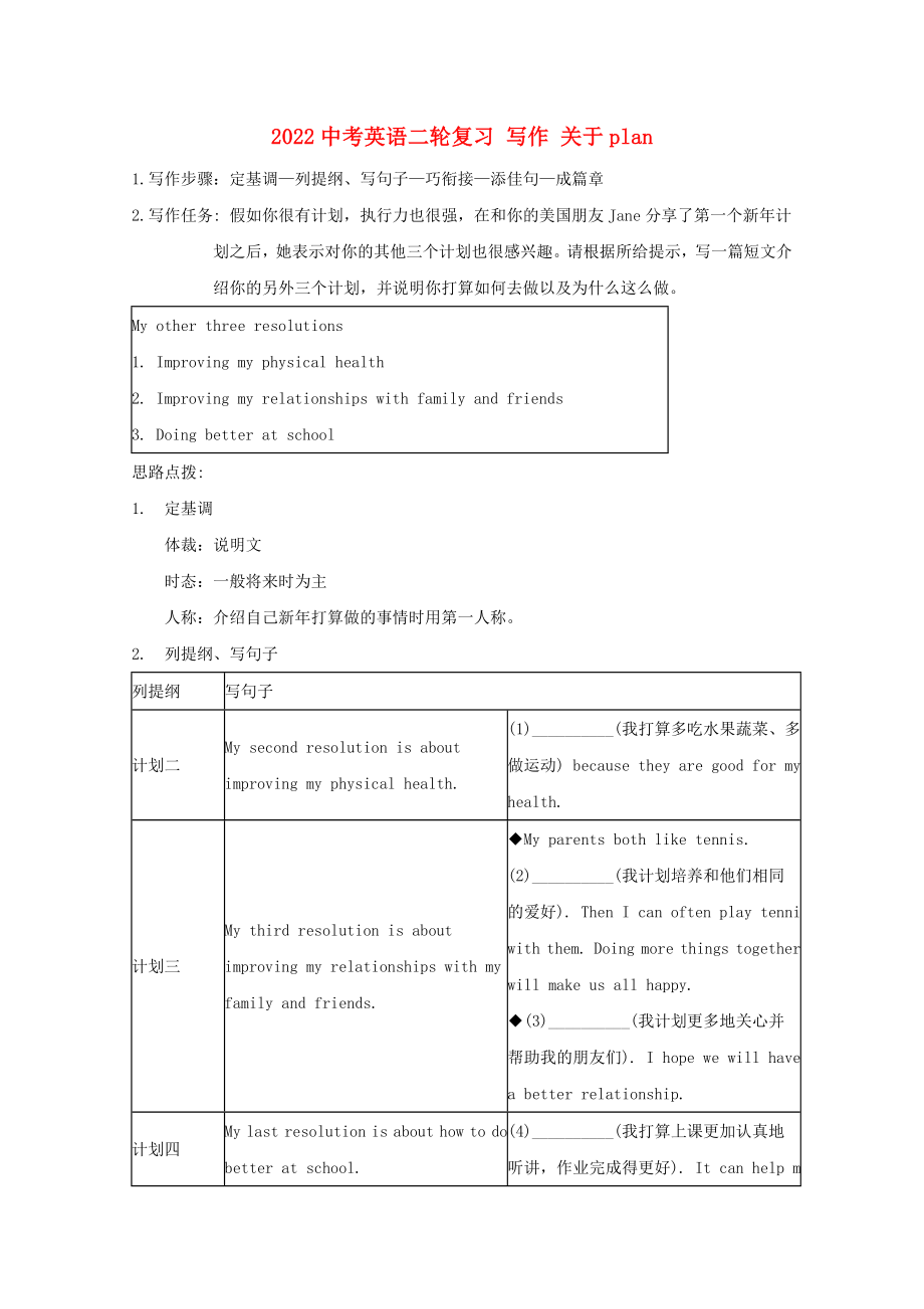 2022中考英語二輪復習 寫作 關于plan_第1頁