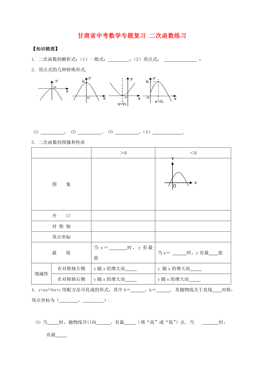 甘肅省中考數(shù)學專題復習 二次函數(shù)練習_第1頁