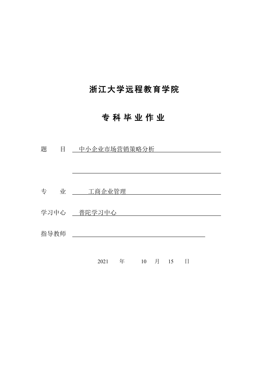 中小企業(yè)市場(chǎng)營(yíng)銷策略分析 畢業(yè)論文_第1頁(yè)