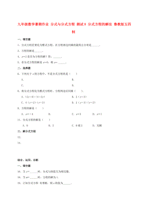 九年級(jí)數(shù)學(xué)暑期作業(yè) 分式與分式方程 測(cè)試8 分式方程的解法 魯教版五四制