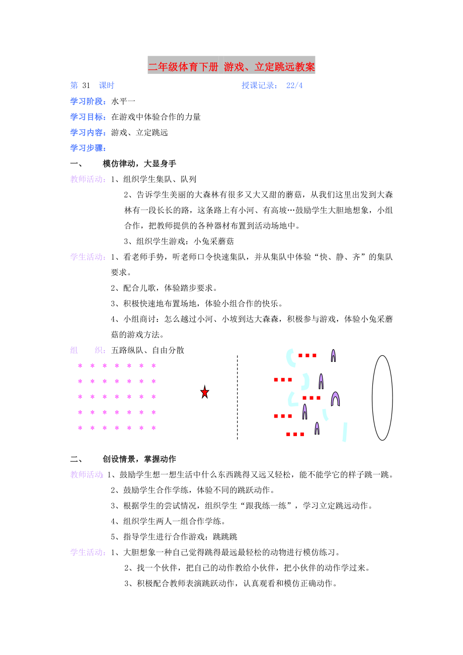 二年級(jí)體育下冊(cè) 游戲、立定跳遠(yuǎn)教案_第1頁(yè)