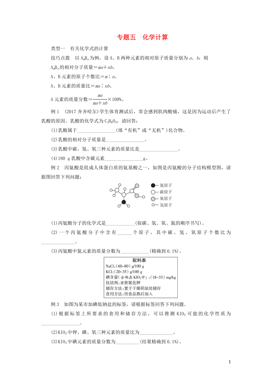 廣東省2018年中考化學(xué)總復(fù)習(xí) 專題五 化學(xué)計(jì)算練習(xí)_第1頁